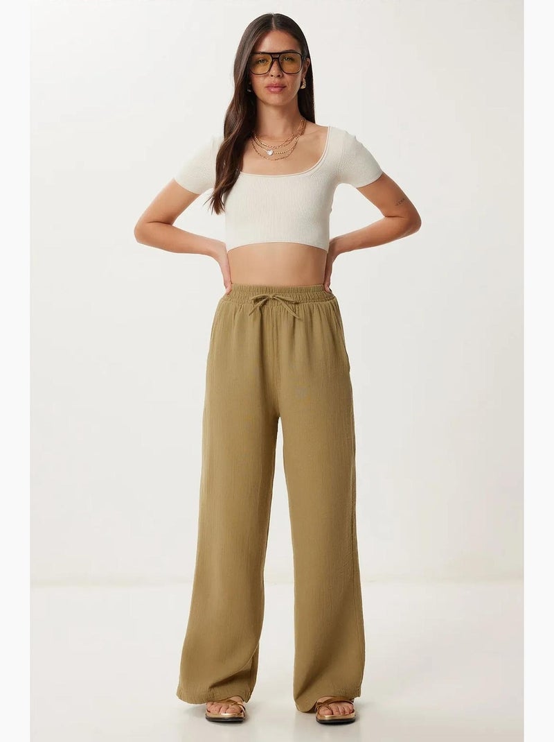 Pantaloni a gamba ampia con coulisse in vita e dettaglio con bordino istanbul Cachi - Kiabi