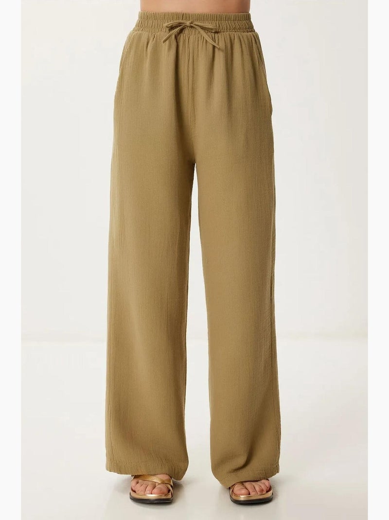 Pantaloni a gamba ampia con coulisse in vita e dettaglio con bordino istanbul Cachi - Kiabi