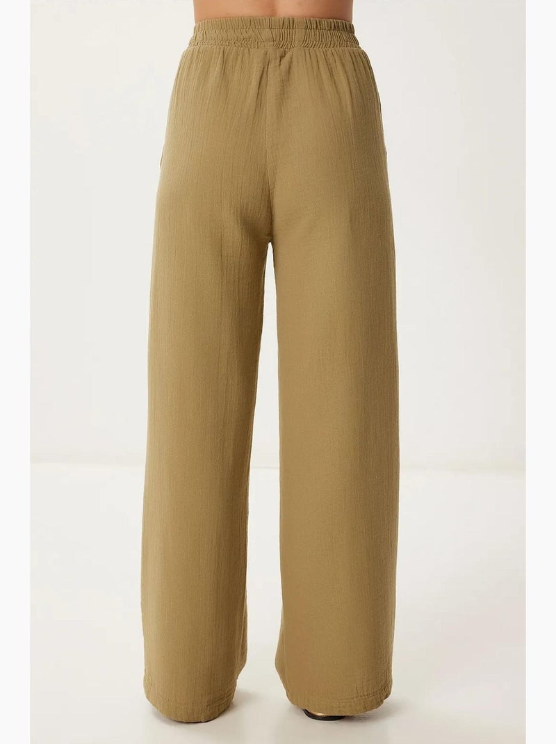 Pantaloni a gamba ampia con coulisse in vita e dettaglio con bordino istanbul Cachi - Kiabi