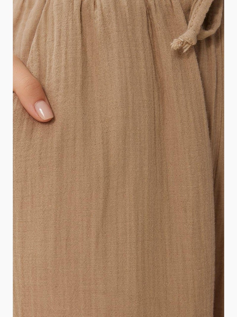 Pantaloni a gamba ampia con coulisse in vita e dettaglio con bordino istanbul Cammello - Kiabi