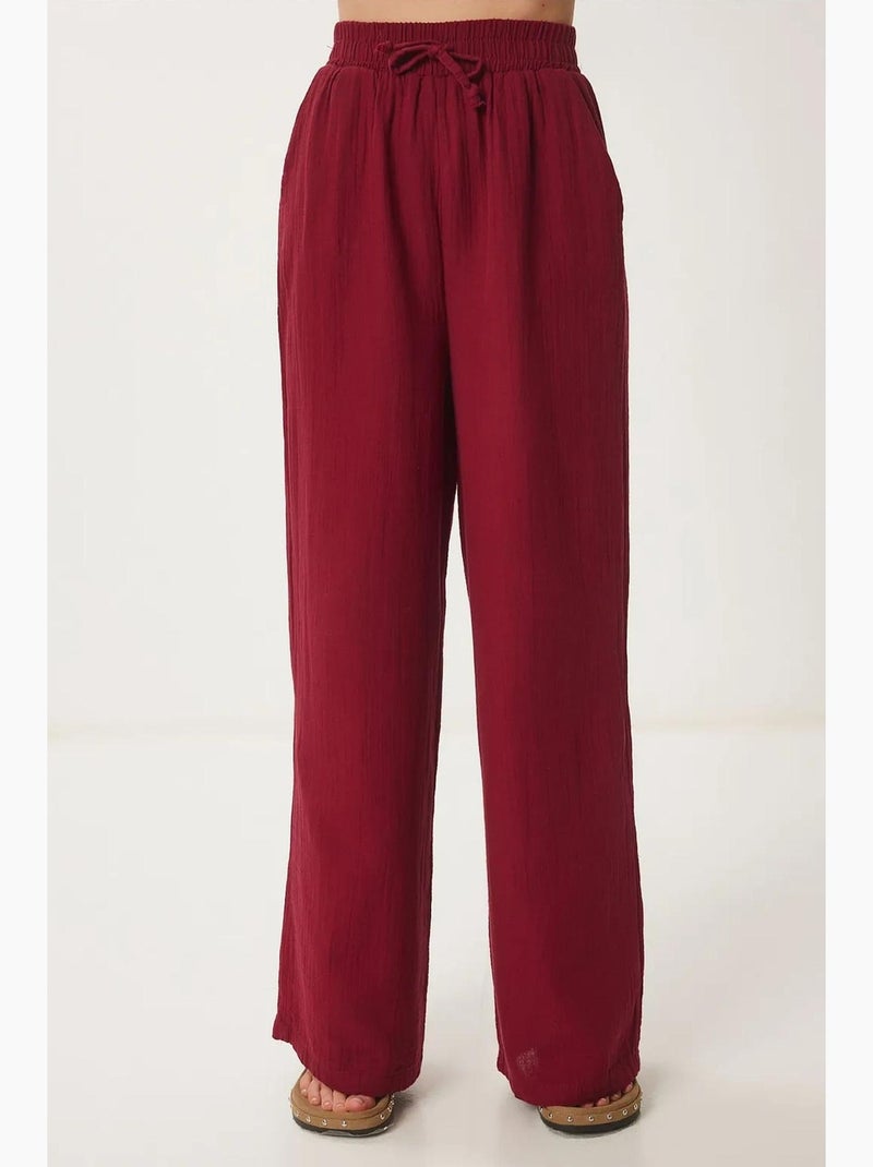 Pantaloni a gamba ampia con coulisse in vita e dettaglio con bordino istanbul Rosso bordeaux - Kiabi
