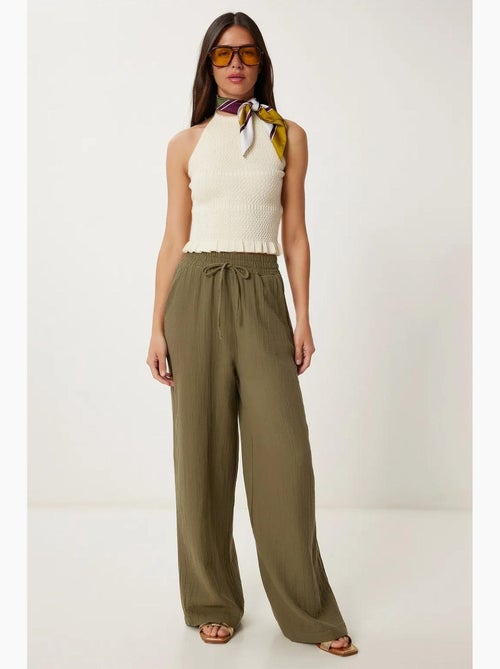 Pantaloni a gamba ampia con coulisse in vita e dettaglio con bordino istanbul - Kiabi Pantaloni a gamba ampia con coulisse in vita e dettaglio con bordino istanbul - Kiabi