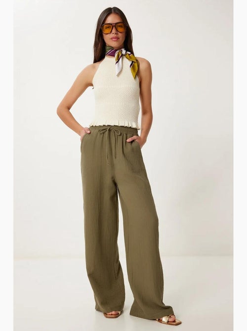 Pantaloni a gamba ampia con coulisse in vita e dettaglio con bordino istanbul - Kiabi Pantaloni a gamba ampia con coulisse in vita e dettaglio con bordino istanbul - Kiabi