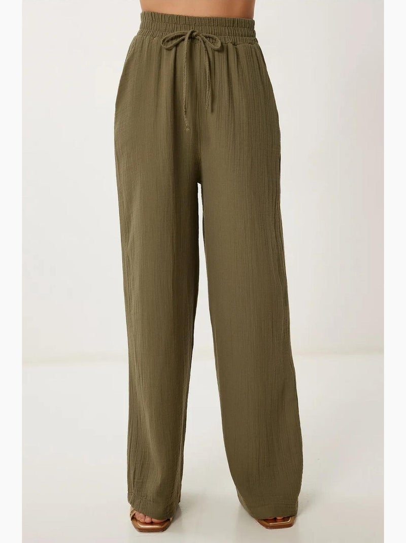 Pantaloni a gamba ampia con coulisse in vita e dettaglio con bordino istanbul Verde kaki - Kiabi