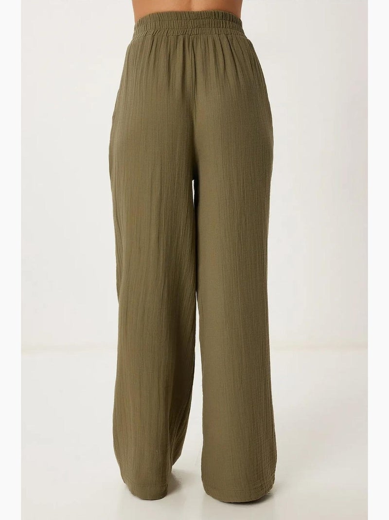 Pantaloni a gamba ampia con coulisse in vita e dettaglio con bordino istanbul Verde kaki - Kiabi