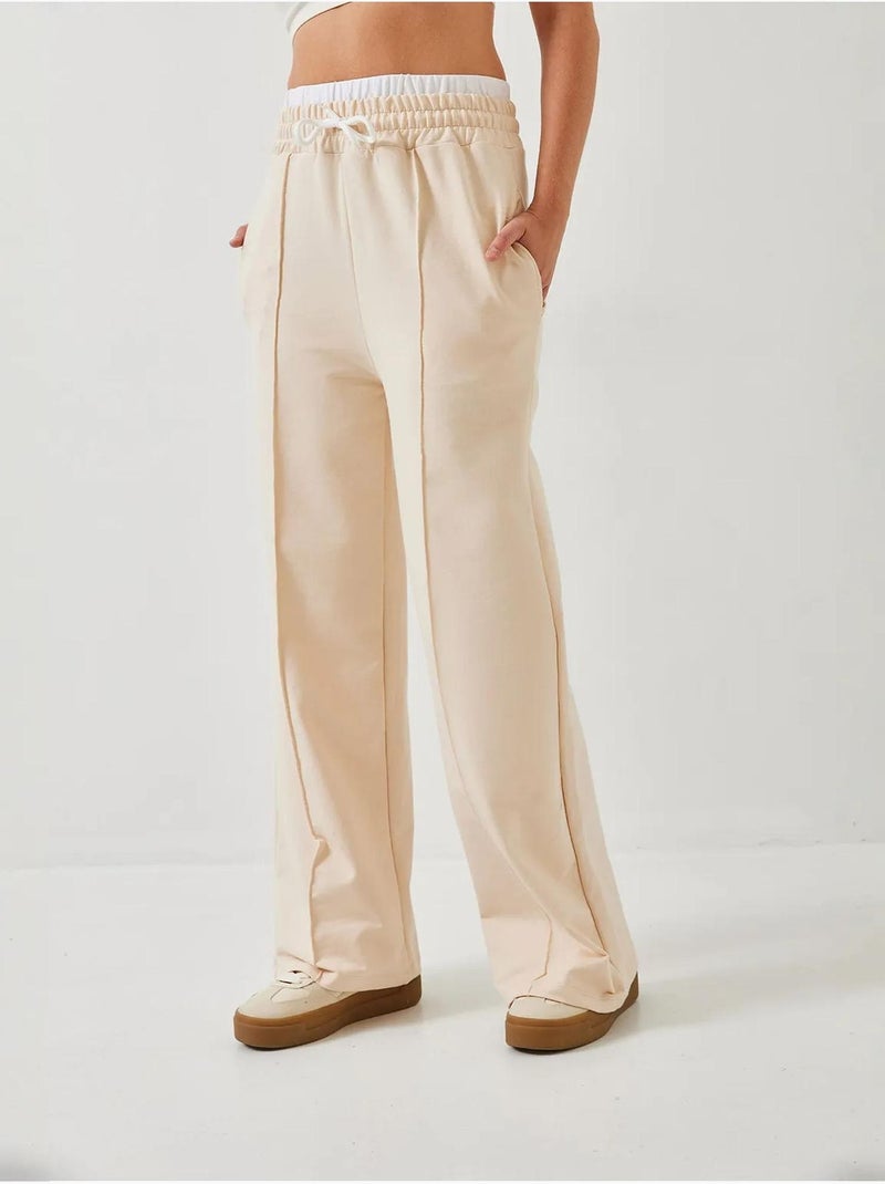 Pantaloni a gamba ampia con dettaglio cintura lucci Beige argilla - Kiabi