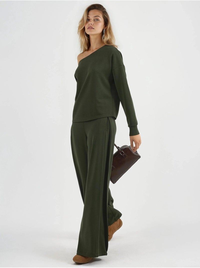 Pantaloni a gamba ampia con pieghe busem Verde bottiglia - Kiabi