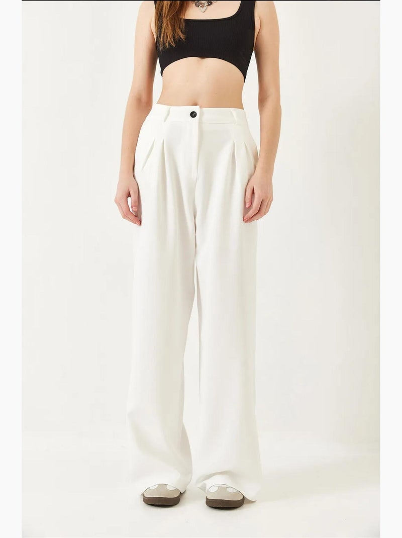 Pantaloni a gamba ampia con pieghe lucci Bianco - Kiabi