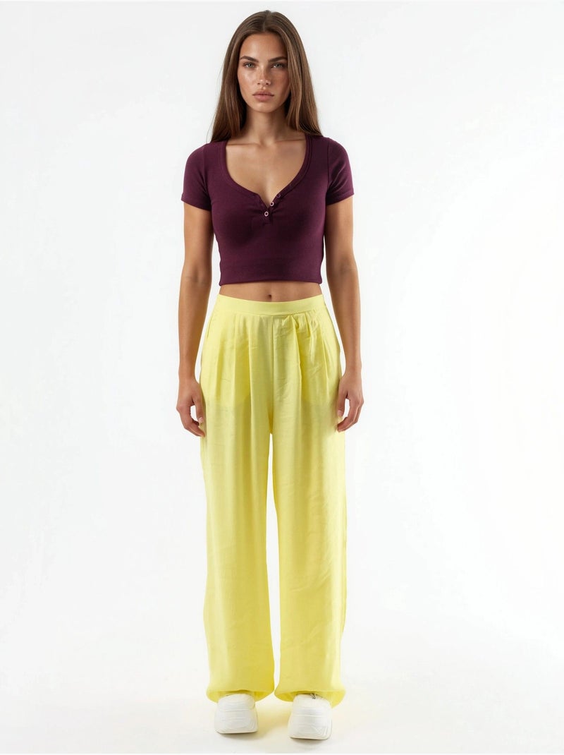 Pantaloni a gamba ampia con pince busem Giallo limone - Kiabi