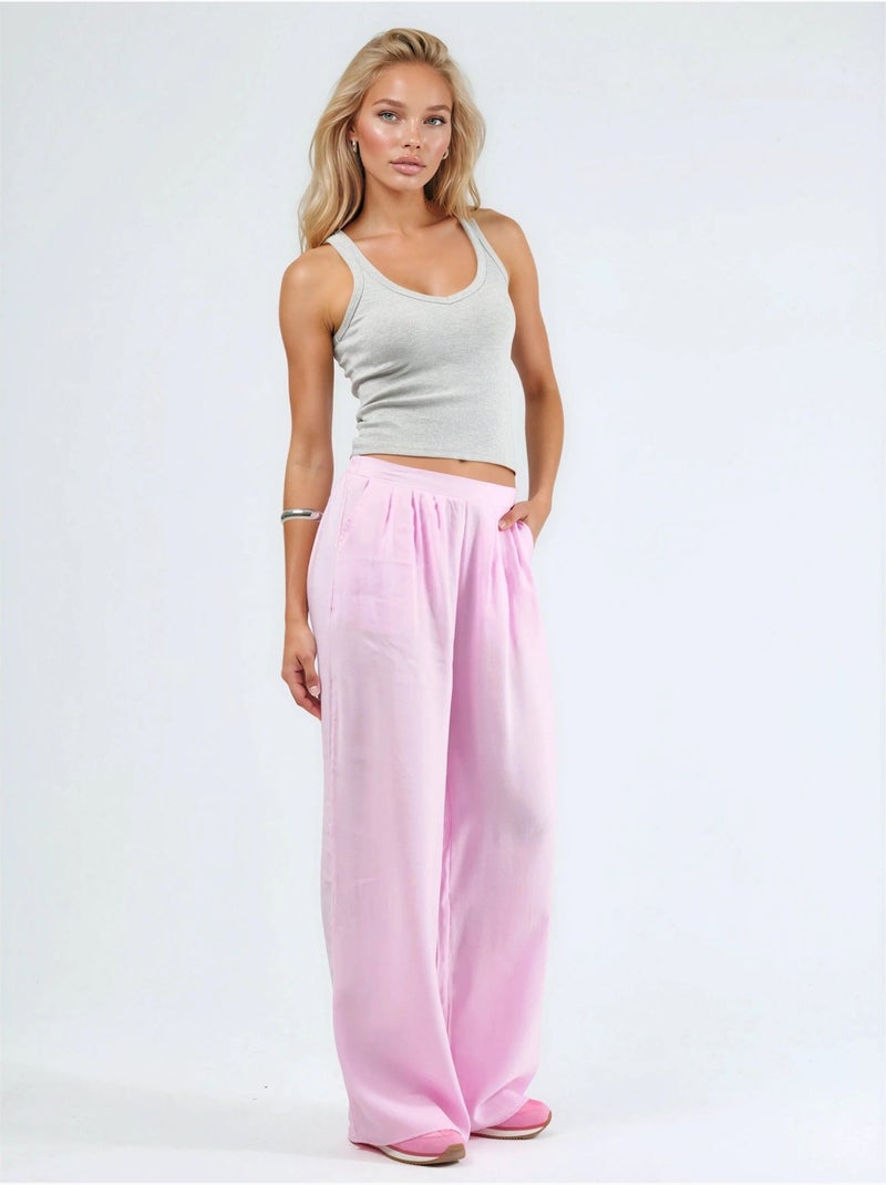 Pantaloni a gamba ampia con pince busem Rosa pallido - Kiabi