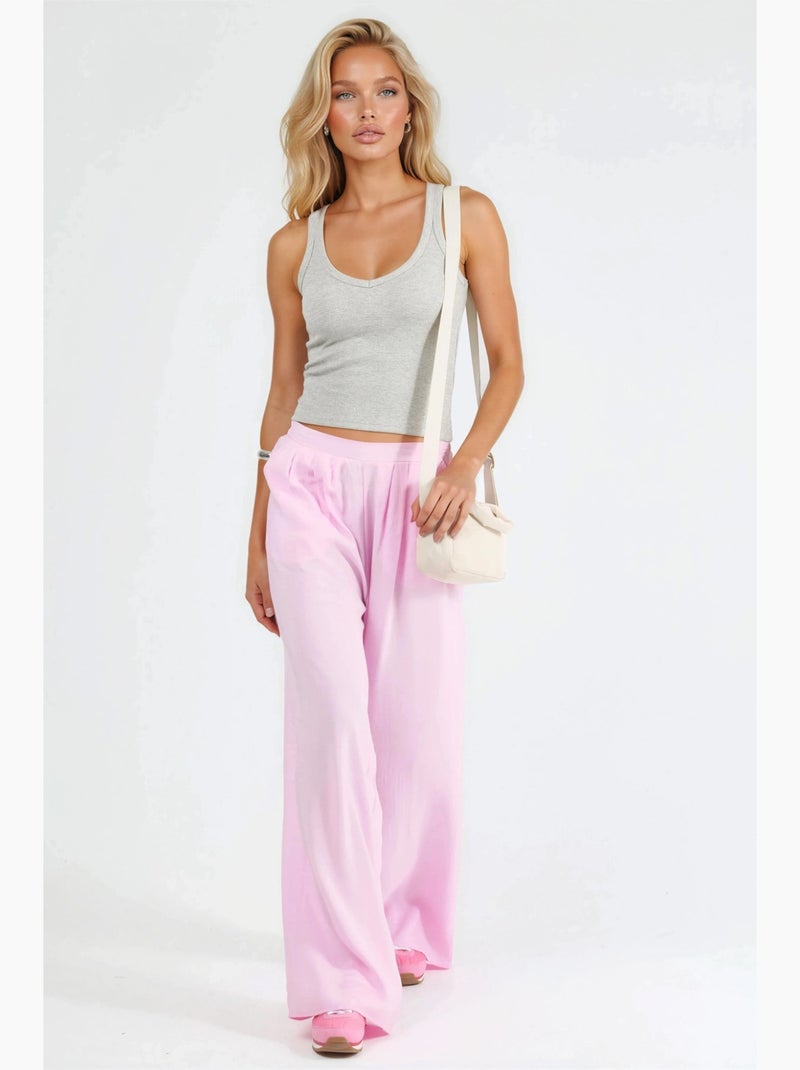 Pantaloni a gamba ampia con pince busem Rosa pallido - Kiabi