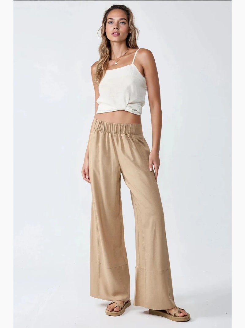 Pantaloni a gamba ampia con vita elasticizzata hiccup Beige - Kiabi