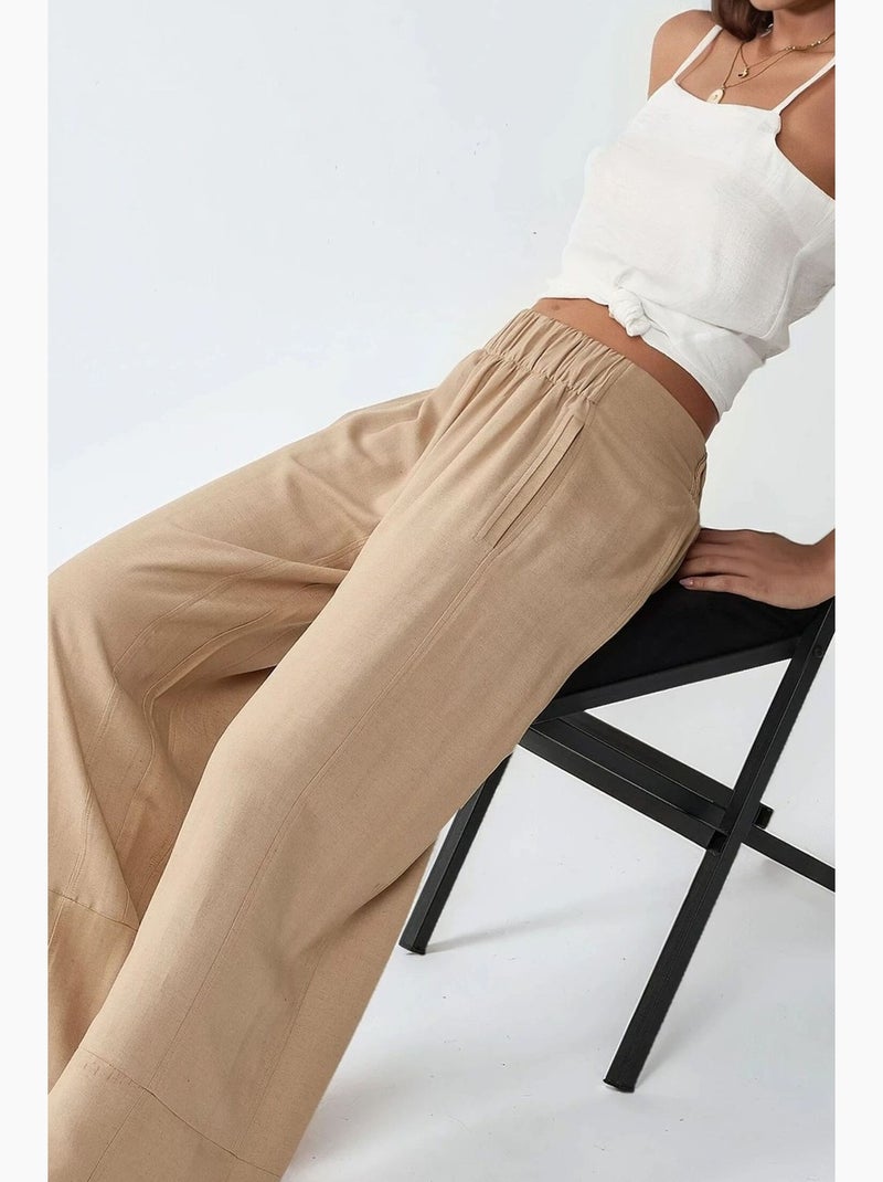 Pantaloni a gamba ampia con vita elasticizzata hiccup Beige - Kiabi
