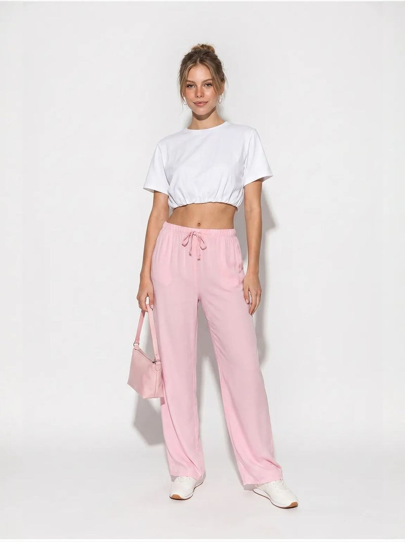 Pantaloni a gamba ampia in lyocell lucci Rosa - Kiabi