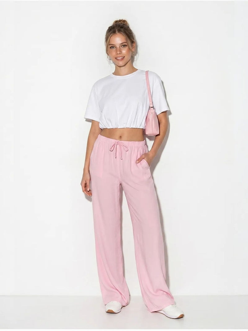 Pantaloni a gamba ampia in lyocell lucci Rosa - Kiabi