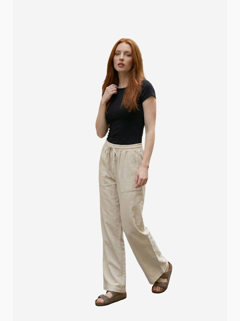 Pantaloni a gamba ampia in misto lino da donna my fashion Beige naturale - Kiabi