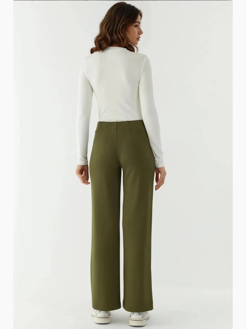 Pantaloni a gamba ampia modal touch con dettagli a coste hiccup Cachi - Kiabi