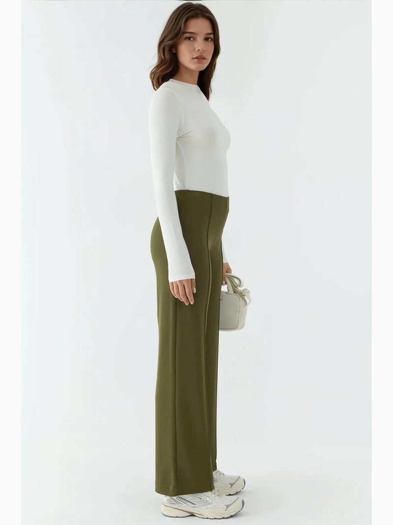 Pantaloni a gamba ampia modal touch con dettagli a coste hiccup Cachi - Kiabi
