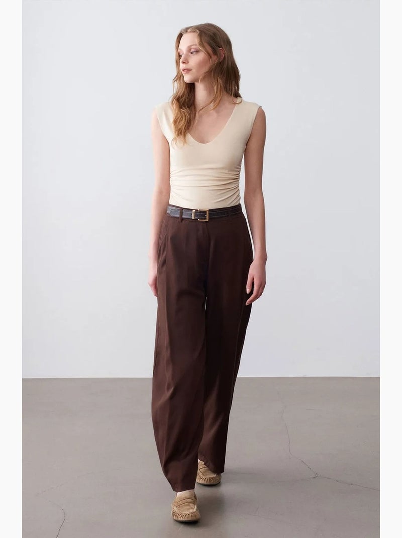 Pantaloni a gamba ampia plissettati dilvin Marrone cioccolato - Kiabi