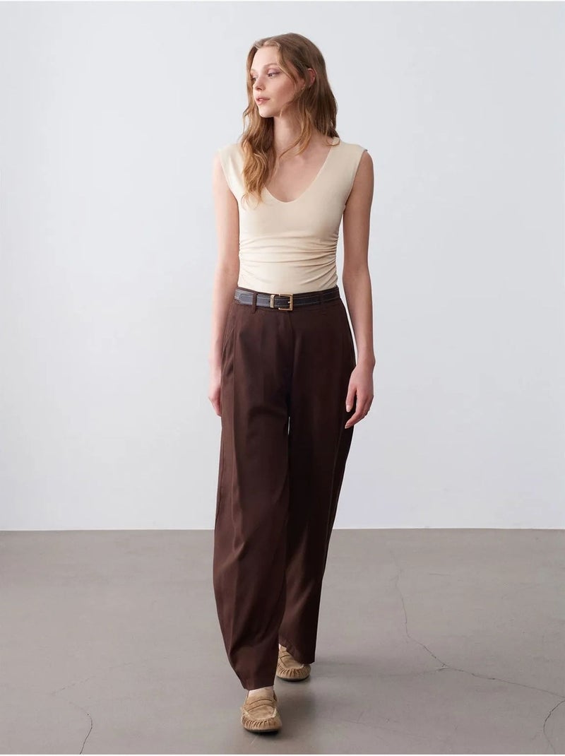 Pantaloni a gamba ampia plissettati Marrone cioccolato - Kiabi