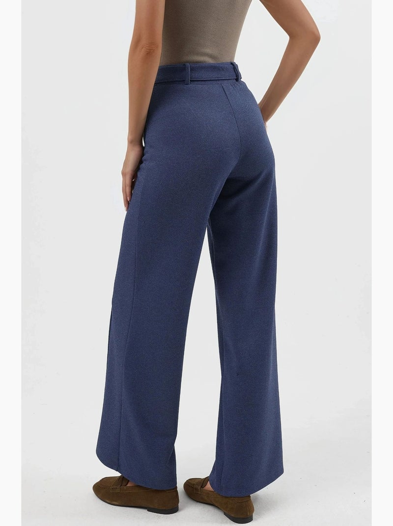 Pantaloni a gamba dritta a vita alta con cintura busem Blu laguna - Kiabi