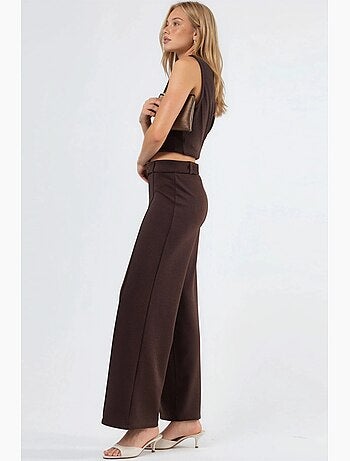 Pantaloni a gamba dritta a vita alta con cintura busem