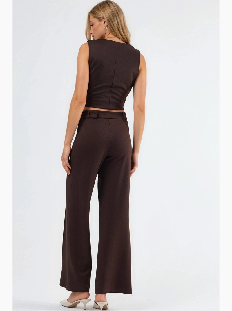 Pantaloni a gamba dritta a vita alta con cintura busem Marrone cioccolato - Kiabi