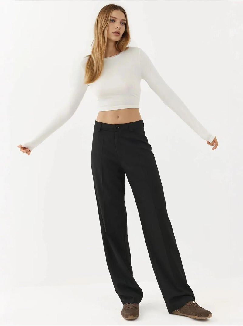 Pantaloni a gamba dritta a vita normale con chiusura a bottone hiccup Nero - Kiabi