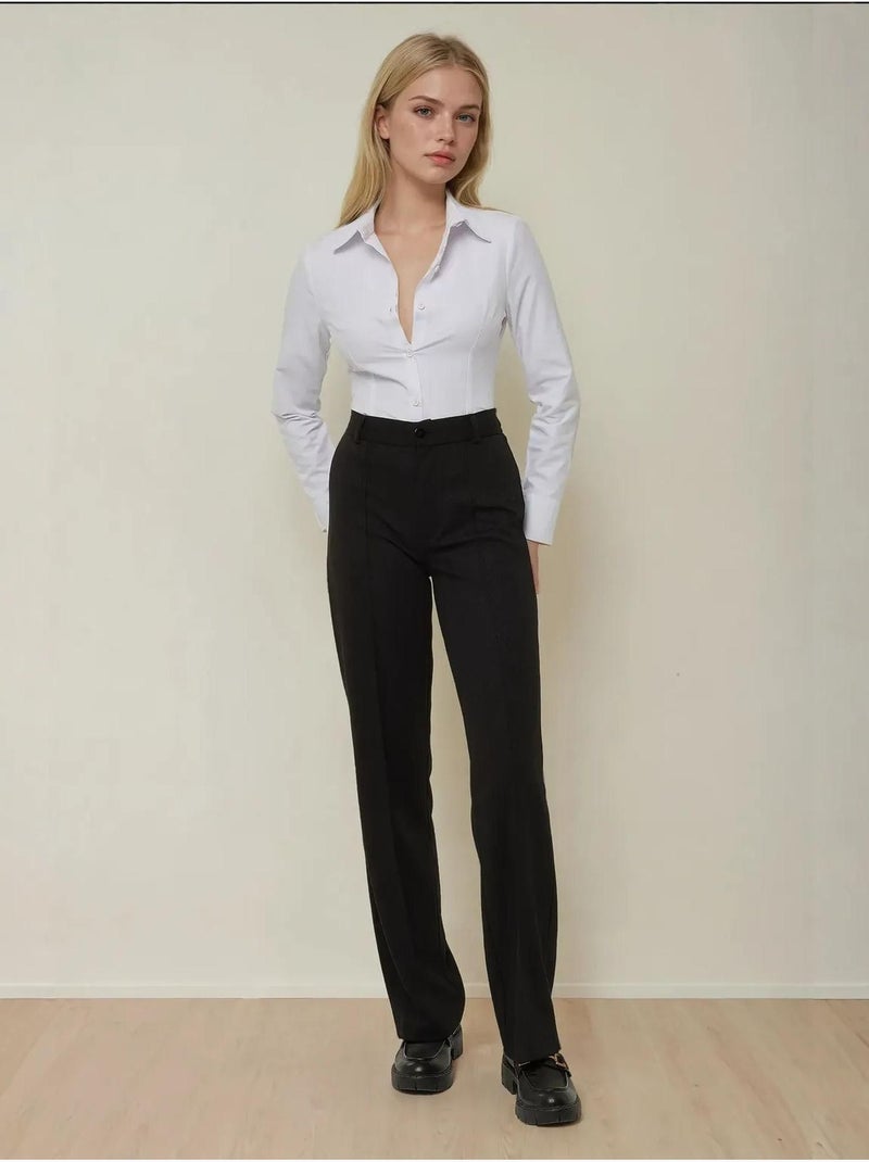 Pantaloni a gamba dritta con cuciture dettagliate Nero - Kiabi