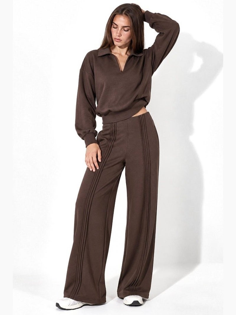 Pantaloni a gamba dritta con dettaglio a coste modal touch hiccup Marrone cioccolato - Kiabi