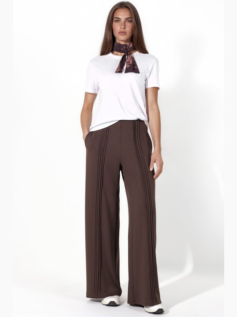 Pantaloni a gamba dritta con dettaglio a coste modal touch hiccup Marrone cioccolato - Kiabi