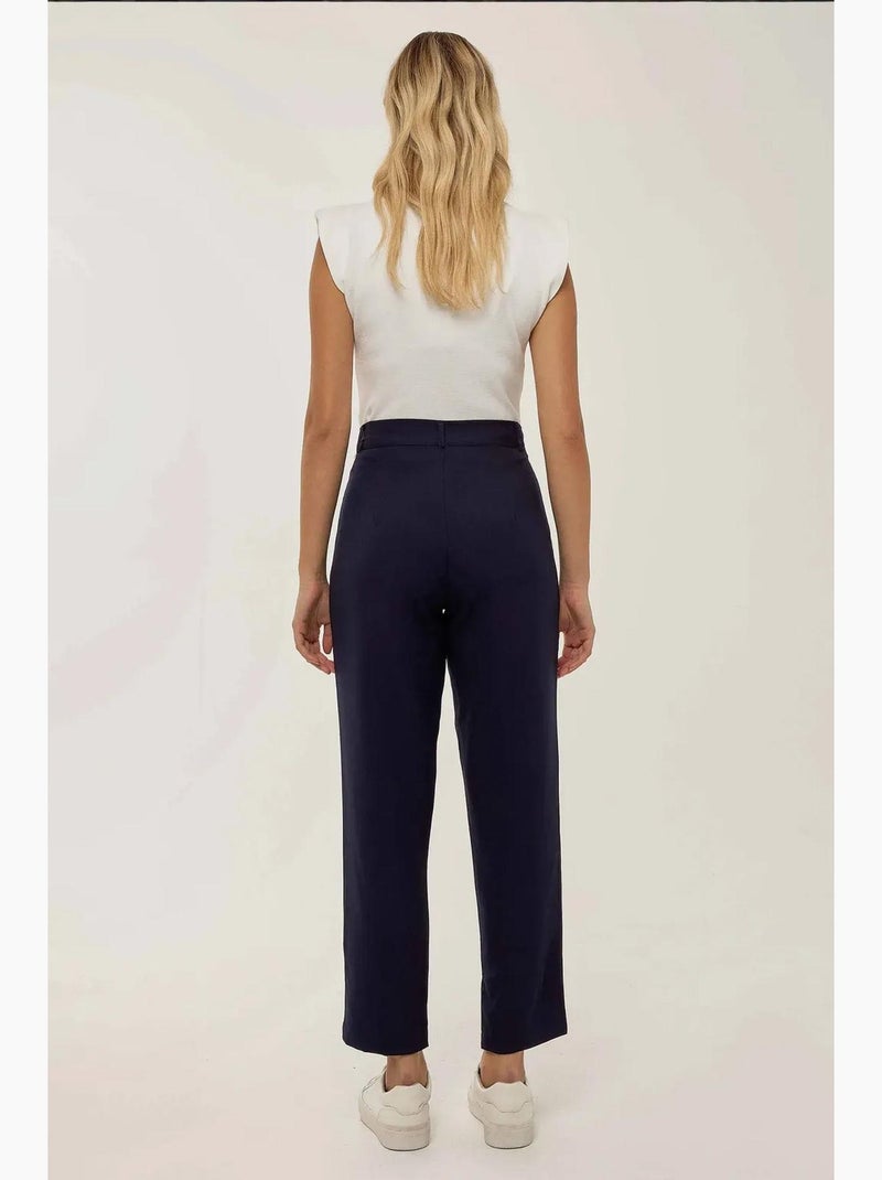 Pantaloni a gamba dritta con pieghe a vita alta hiccup Blu - Kiabi