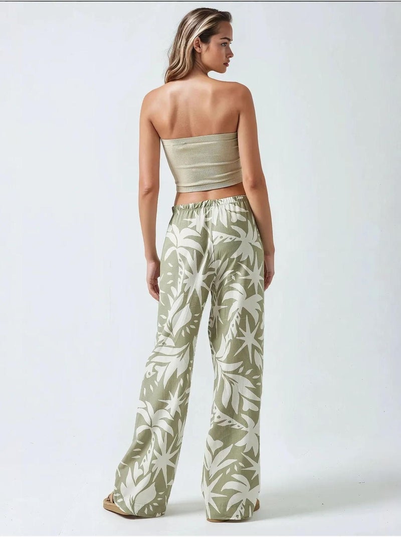 Pantaloni a gamba dritta con stampa floreale hiccup Verde - Kiabi