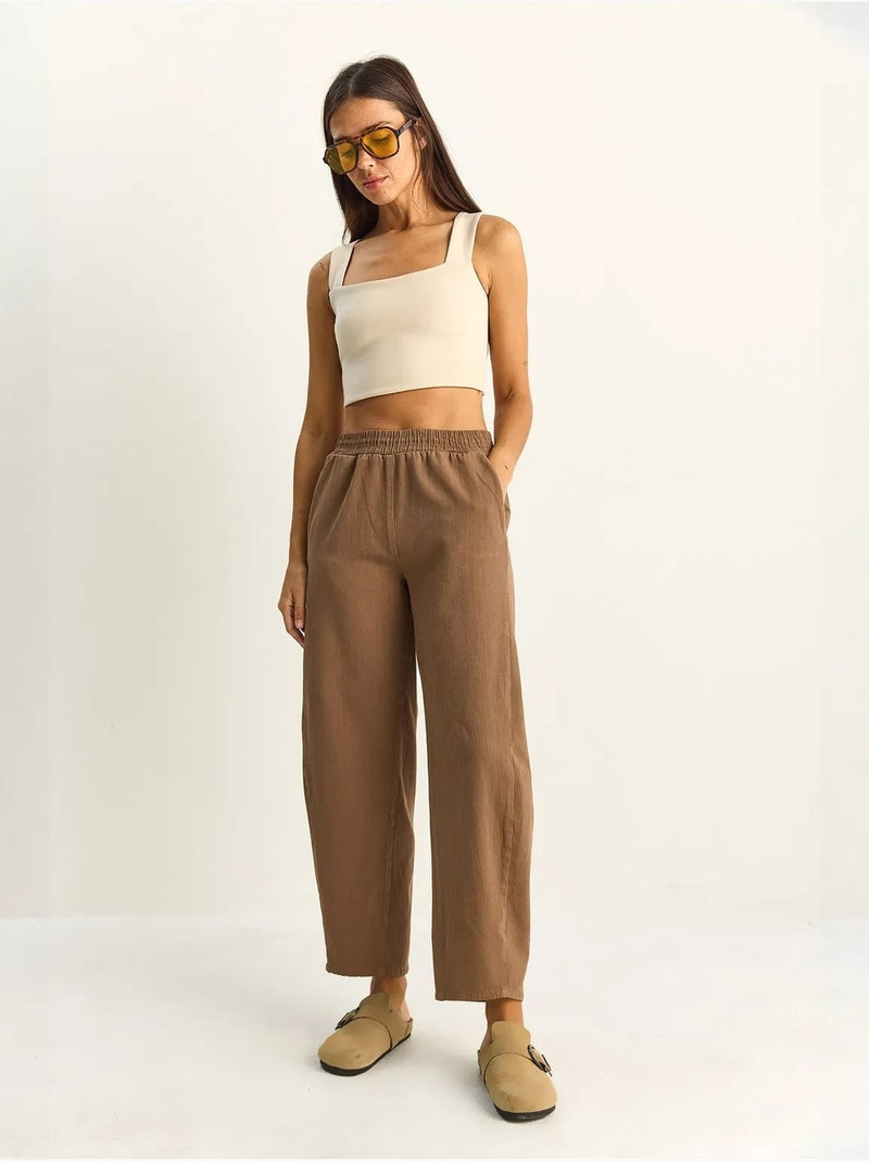 Pantaloni a gamba dritta con vita elastica e tasche lucci Marrone chiaro - Kiabi