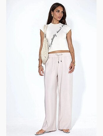 Pantaloni a gamba dritta con vita elasticizzata e tocco modal hiccup