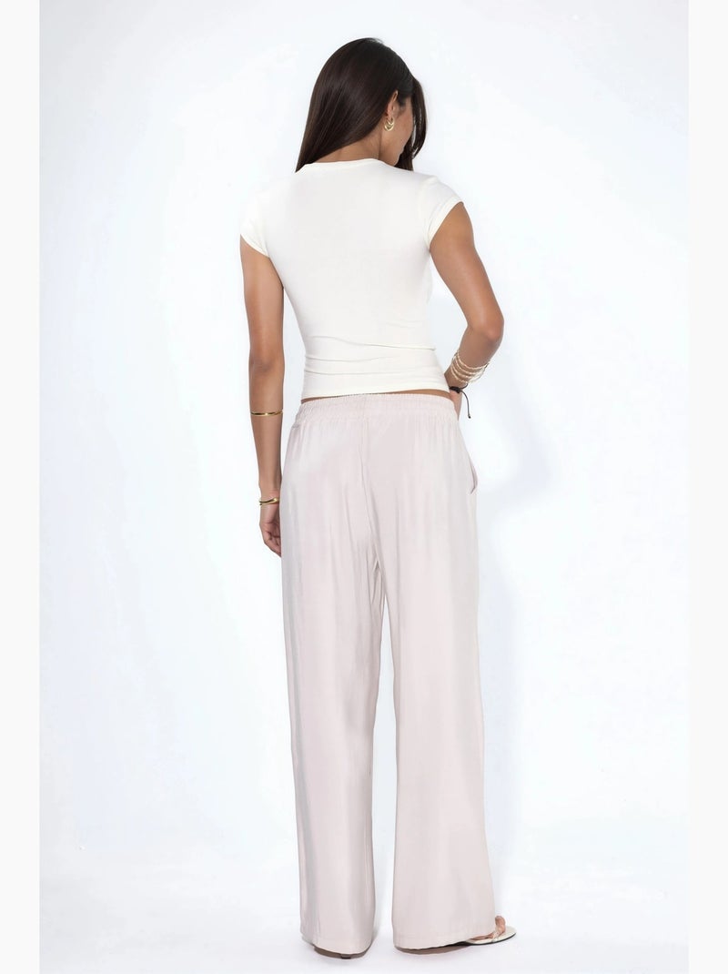 Pantaloni a gamba dritta con vita elasticizzata e tocco modal hiccup Beige - Kiabi