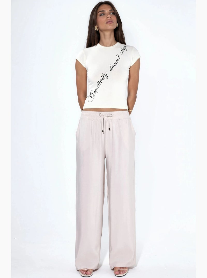 Pantaloni a gamba dritta con vita elasticizzata e tocco modal hiccup Beige - Kiabi