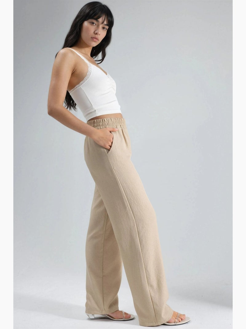 Pantaloni a gamba dritta con vita elasticizzata hiccup Beige - Kiabi