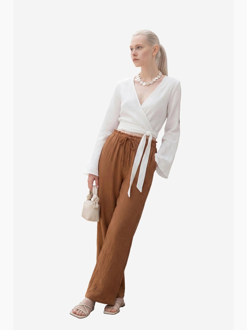 Pantaloni a gamba dritta con vita elasticizzata my fashion Marrone chiaro - Kiabi