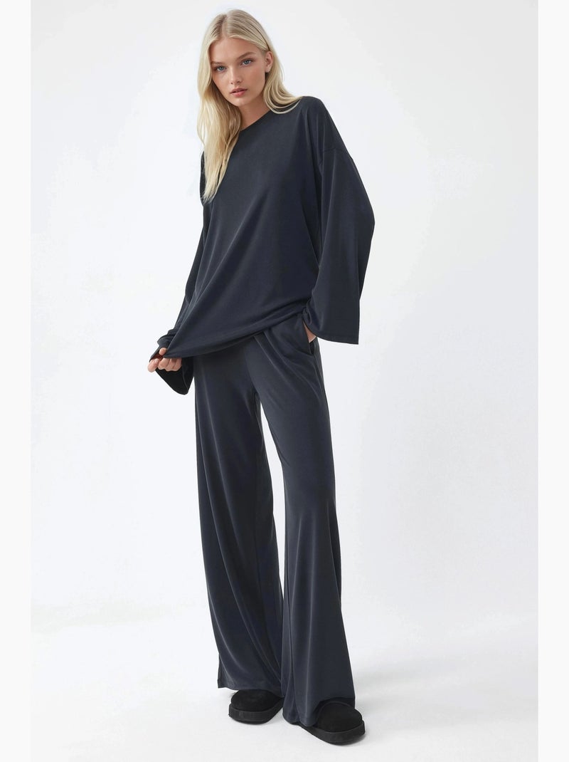 Pantaloni a gamba dritta da infilare busem Grigio nero - Kiabi