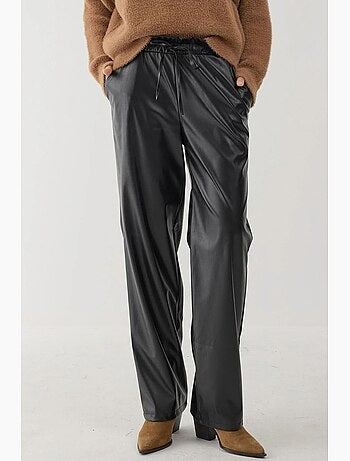 Pantaloni a gamba dritta in ecopelle con vita elasticizzata hiccup