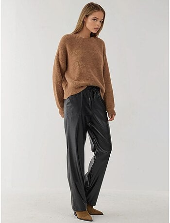 Pantaloni a gamba dritta in ecopelle con vita elasticizzata hiccup