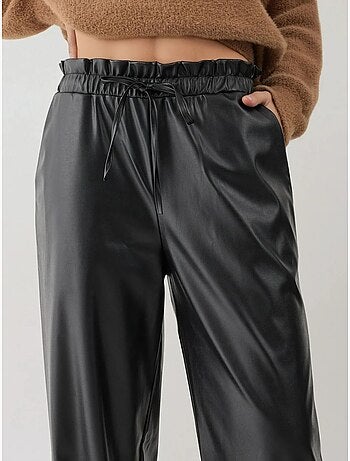 Pantaloni a gamba dritta in ecopelle con vita elasticizzata hiccup
