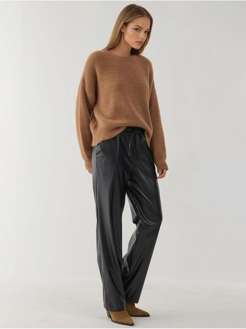 Pantaloni a gamba dritta in ecopelle con vita elasticizzata hiccup Nero - Kiabi
