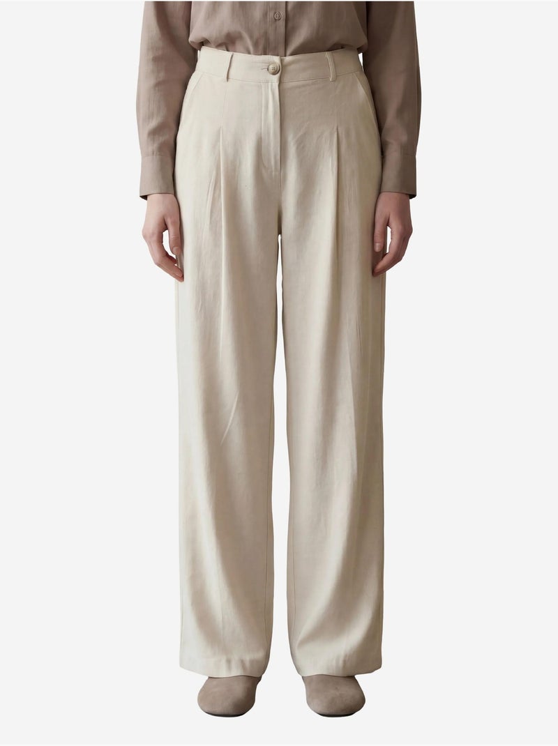 Pantaloni a gamba larga a pieghe a vita alta my fashion Crema - Kiabi