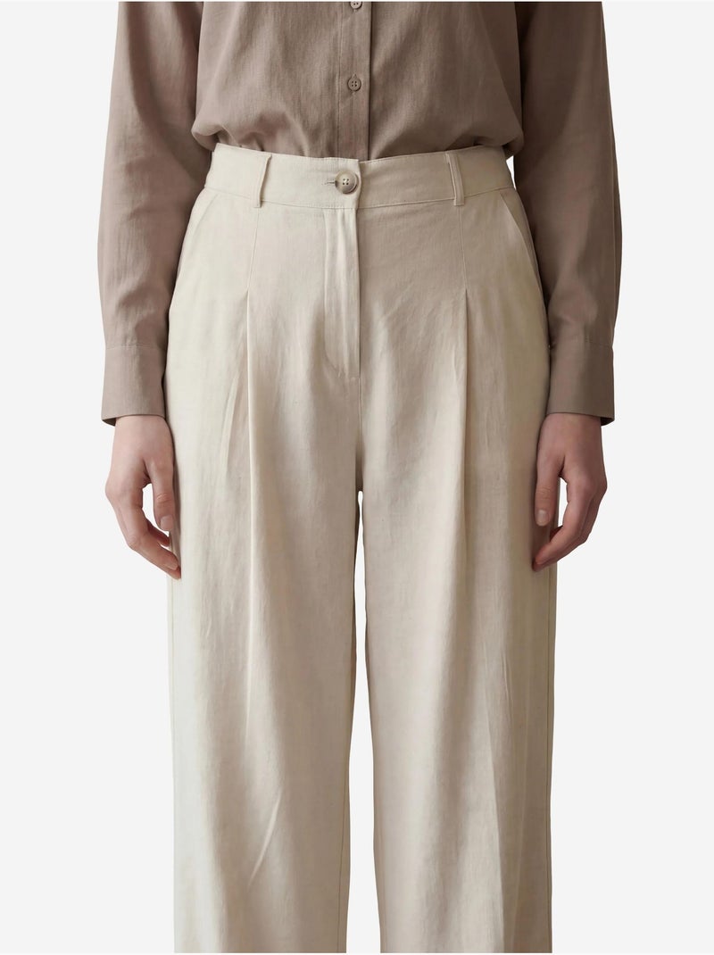 Pantaloni a gamba larga a pieghe a vita alta my fashion Crema - Kiabi