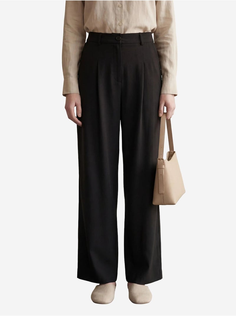 Pantaloni a gamba larga a pieghe a vita alta my fashion Nero - Kiabi