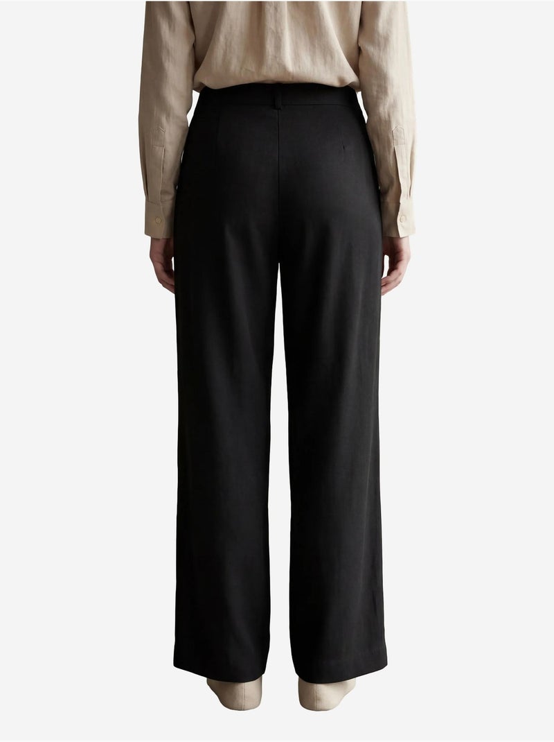 Pantaloni a gamba larga a pieghe a vita alta my fashion Nero - Kiabi