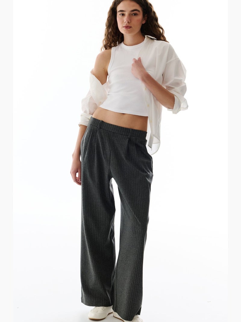 Pantaloni a gamba larga a righe penti Grigio nero - Kiabi
