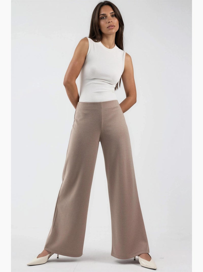 Pantaloni a gamba larga a vita alta busem Beige argilla - Kiabi